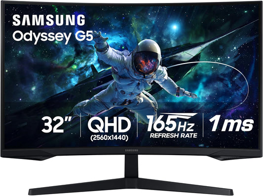 32" Odyssey G55C Series QHD 1000R Curved Gaming Monitor, 1Ms(Mprt), HDR10, 165Hz, AMD Radeon Freesync, Eye Care, Glare Free, Sharp Resolution LS32CG550ENXZA