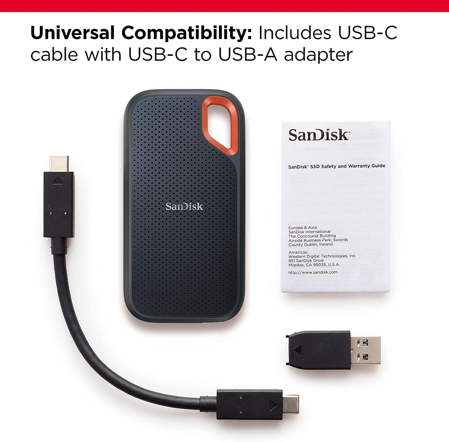 2TB Extreme Portable SSD - up to 1050Mb/S, USB-C, USB 3.2 Gen 2, IP65 Water and Dust Resistance, Updated Firmware - External Solid State Drive - SDSSDE61-2T00-G25