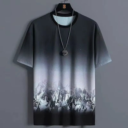 Summer Lightweight Ice Silk Gradient Set Men'S Short Sleeve T-Shirt Casual Shorts Sport Two-Piece Set Stylish Men'S Wear