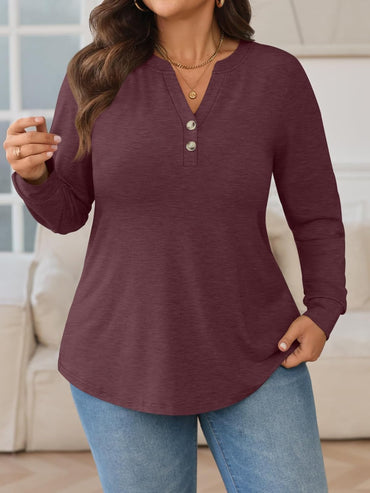 Womens plus Size Tops Long Sleeve Henley V Neck T Shirts Business Casual Fall Outfits Loose Fit Dressy Tunics Blouses