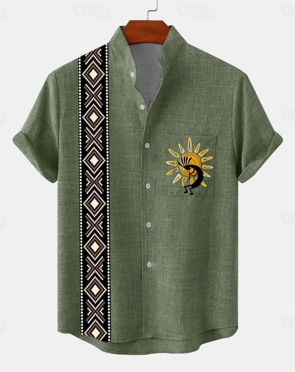 New Men'S 3D Fashion Short Sleeve Casual Street Trend Summer Comfort Top Hawaiian Cotton and Linen Shirt