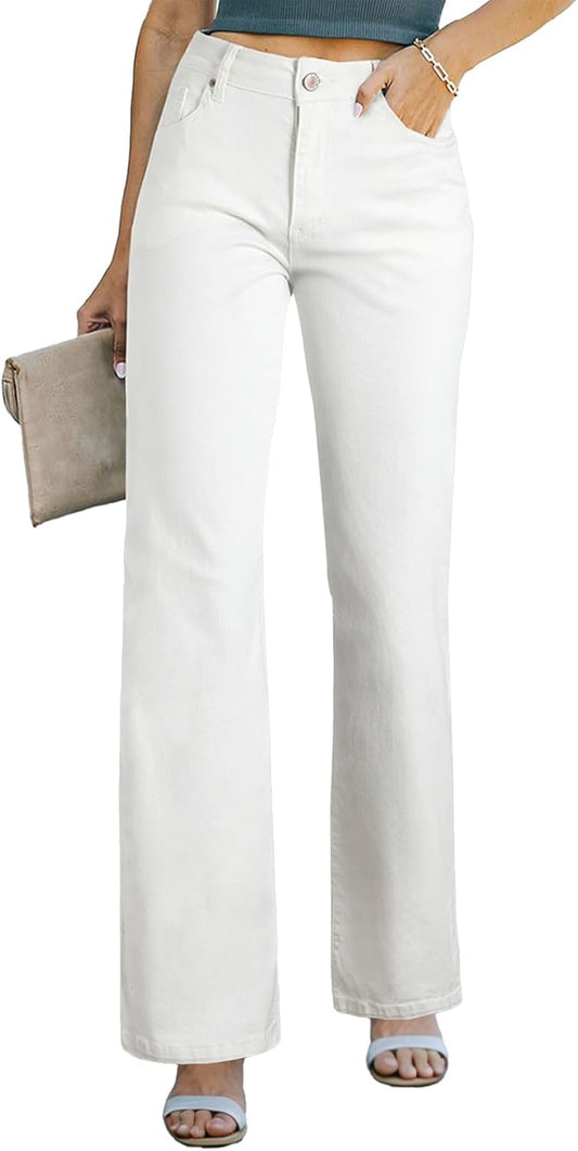 Women'S Wide Leg Jeans Casual High Waisted Straight Zimbaplatinum Denim Pants with Pockets