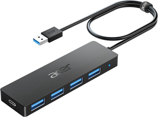 USB Hub 4 Ports, Multiple USB 3.0 Hub, USBA Splitter for Laptop with Type C Power Port, Extender for a Port Laptop, PC, Desktop and More (2Ft)