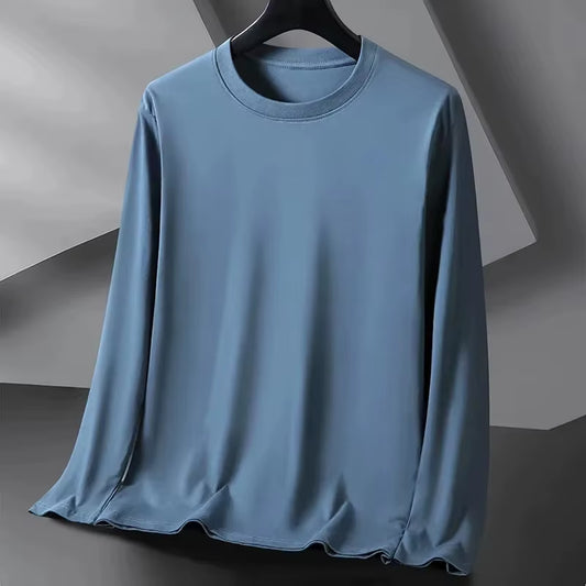 Casual Sporty Men'S Long Sleeve Crew Neck T-Shirt Trendy All-Match Solid Color Loose Fit Autumn Top plus Size Comfortable Base S