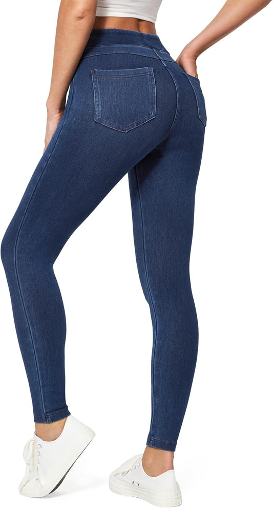 Women's High Waist Stretchy Jeggings with Tummy Control and Pockets - Trendy Casual Skinny Jeans