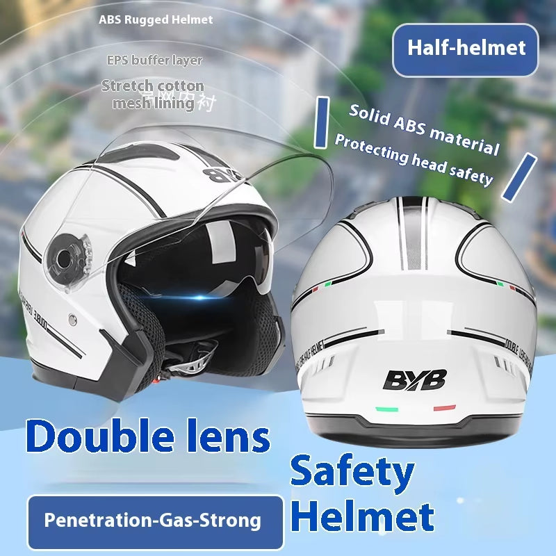 Motorcycle Open Face Helmet for Men and Women Dual Lens Sun Visor Face Shield Top Lightweight Scooter Bike Retro 3/4 Helmet