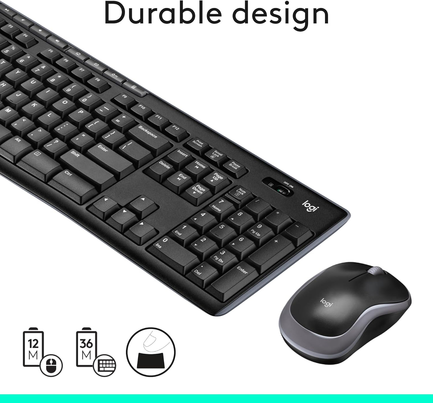 MK270 Wireless Keyboard and Mouse Combo for Windows, 2.4 Ghz, 8 Multimedia Keys, PC, Laptop, Wireless Keyboard Compact Mouse Combo - Black