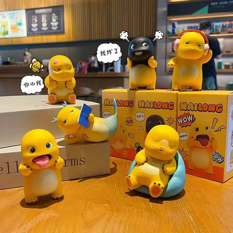 New Milk Dragon Tanking Daily 6-Piece Set Doll Toy Trendy Play Office Handmade Accessories Complete Set Blind Box Birthday Gift