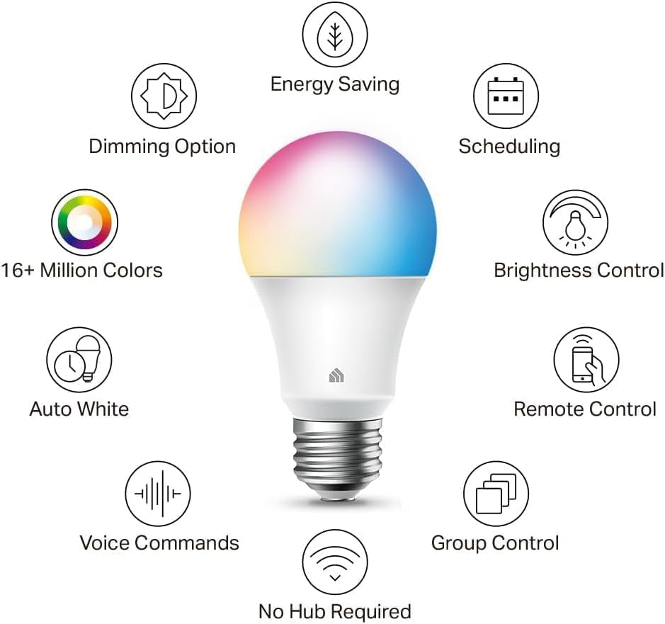 Light Bulbs, Full Color Changing Dimmable Smart Wifi Bulbs Compatible with Alexa and Google Home, A19, 9W 800 Lumens,2.4Ghz Only, No Hub Required, 4 Count (Pack of 1), Multicolor (KL125P4)