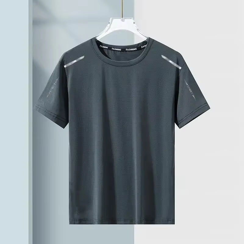 Summer Quick Dry T-Shirt Men'S Half Sleeve Loose Fit Ice Cool Breathable Fitness Running plus Size Elastic Quick Drying Sports S