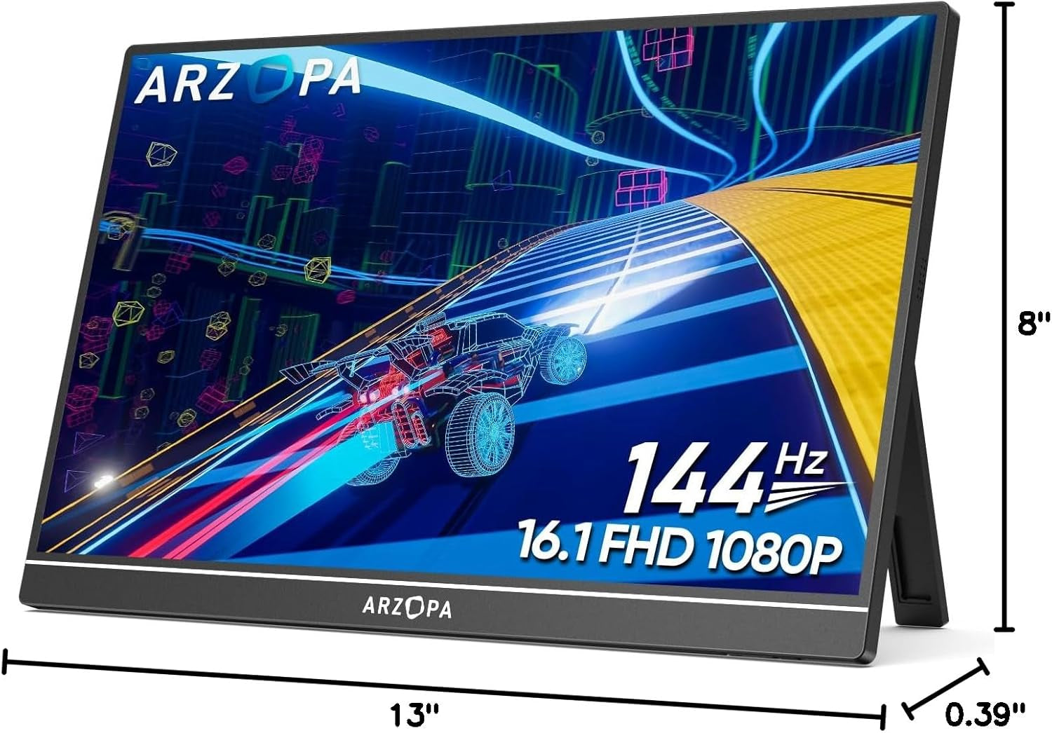 16.1'' 144Hz Portable Gaming Monitor, 106% Srgb 1080P FHD Kickstand Portable Monitor with HDR, Ultra Slim, Eye Care, External Second Screen for Laptop, PC, PS5, Mac, Xbox-Z1Fc