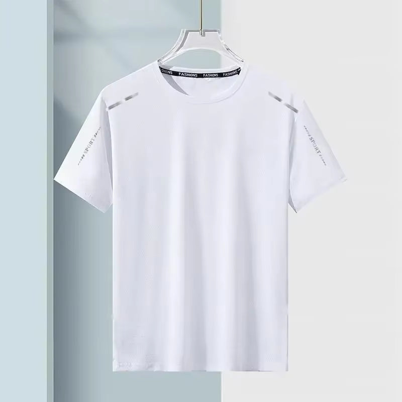 Summer Quick Dry T-Shirt Men'S Half Sleeve Loose Fit Ice Cool Breathable Fitness Running plus Size Elastic Quick Drying Sports S