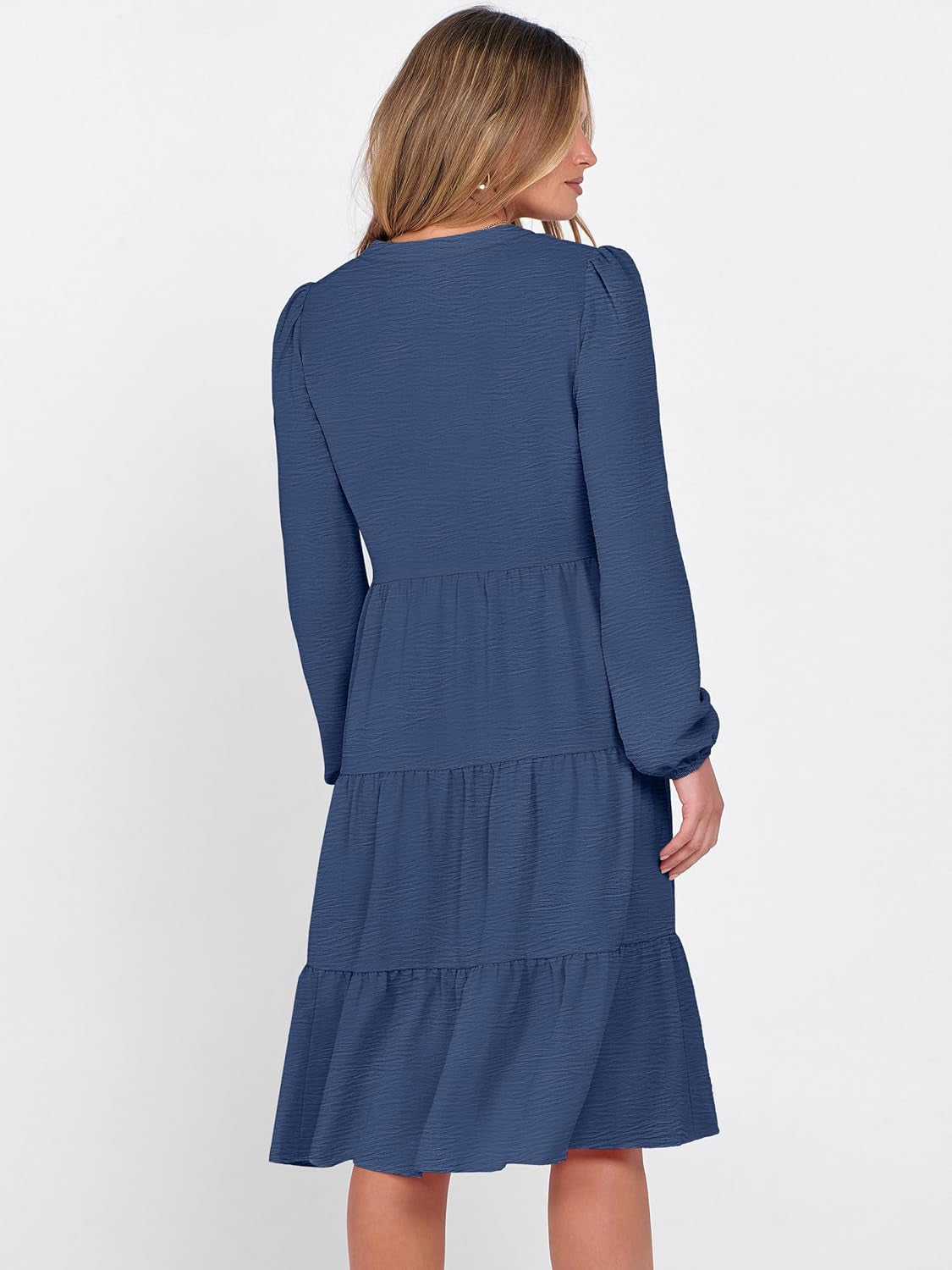 Womens Fall Midi Dresses Long Sleeve V Neck Swing Tiered Work Business Casual 2025 Flowy Beach Vacation Dress