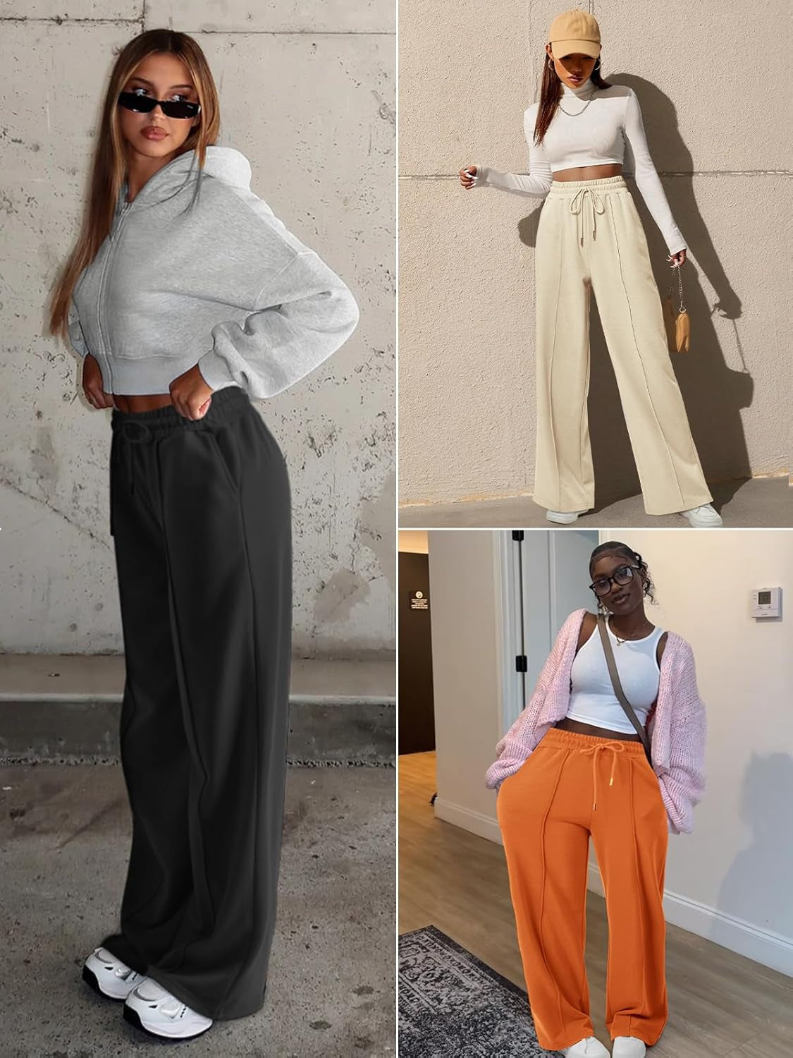 Womens Wide Leg Sweatpants High Waisted Baggy Pants Fashion Teen Girl Drawstring Athletic Joggers