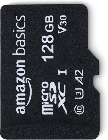 Micro SDXC Memory Card with Full Size Adapter, A2, U3, Read Speed up to 100 Mb/S, 128 GB, Black