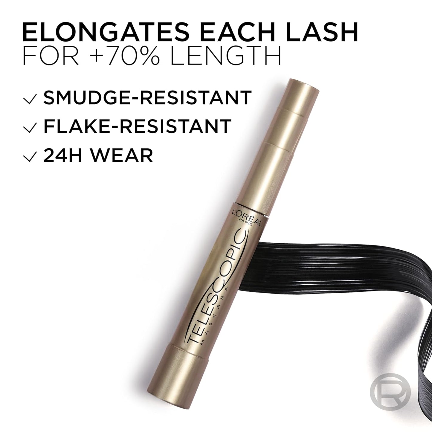 Makeup Telescopic Original Lengthening, Lash Separating Mascara with Dual Precision Brush, Washable, Blackest Black, 0.27 Fl Oz., 1 Count