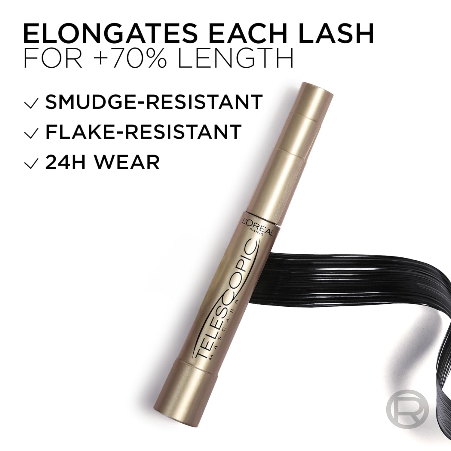 Makeup Telescopic Original Lengthening, Lash Separating Mascara with Dual Precision Brush, Washable, Blackest Black, 0.27 Fl Oz., 1 Count