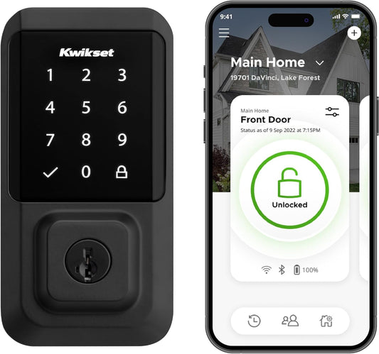 Halo Wi-Fi Smart Lock, Keyless Entry Front Door Touchscreen Deadbolt, Matte Black Finish, Grade AAA Certified, UL Listed, Easy Install No Hub, App Control, Digital Remote Lock