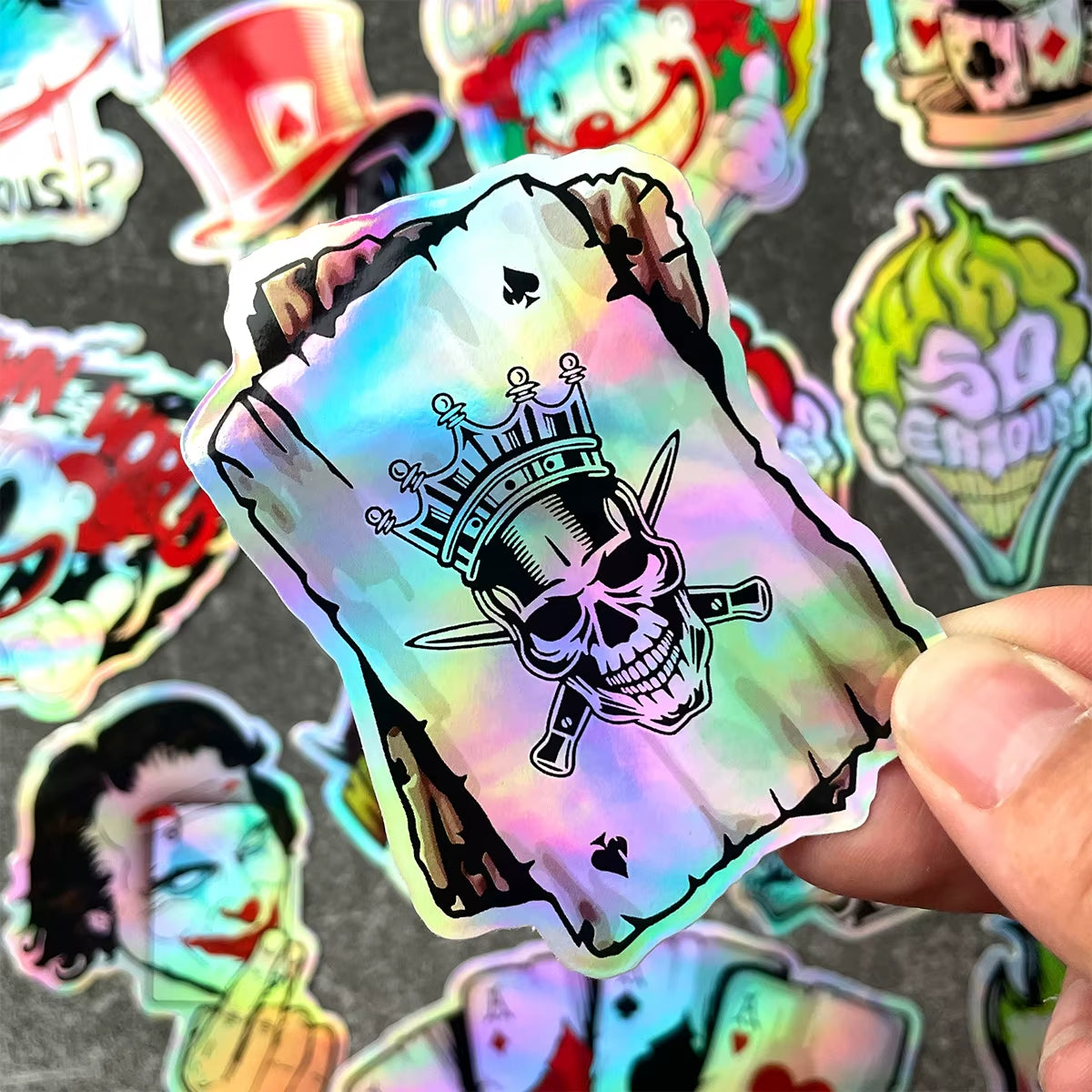 30Pcs/Lot Random Joker Graphic Laser Rainbow Motorcycle Stickers Auto Car Moto Bike Scooter Helmet Fuel Tank Accessories Decals