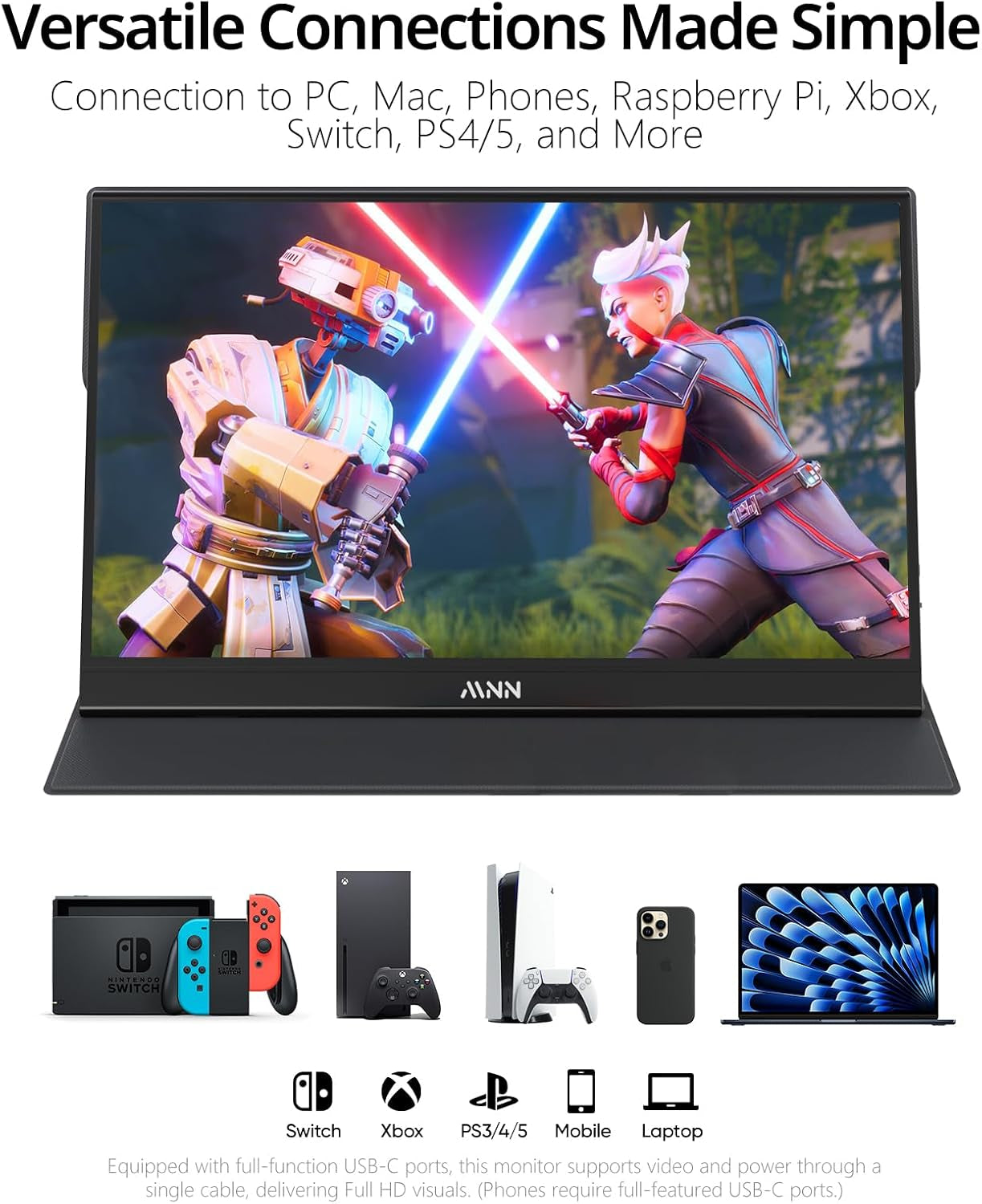 Portable Monitor 15.6Inch FHD 1080P USB C HDMI Gaming Ultra-Slim IPS Display W/Smart Cover & Speakers,Hdr Plug&Play, External Monitor for Laptop PC Phone Mac (15.6'' 1080P)