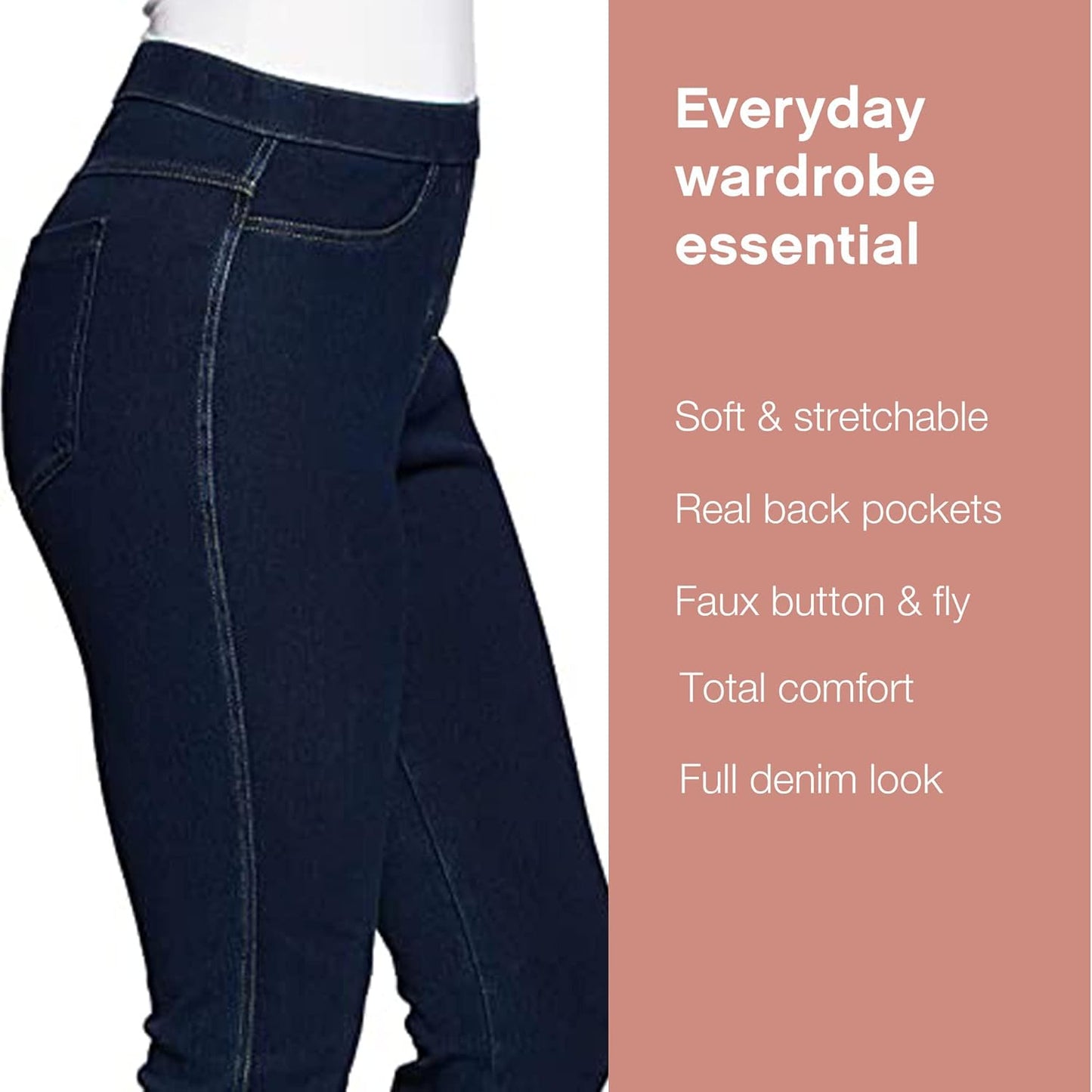 Women’S Classic Denim Leggings, Jeggings for Women with Real Back Pockets, High Waisted Stretch Jeans