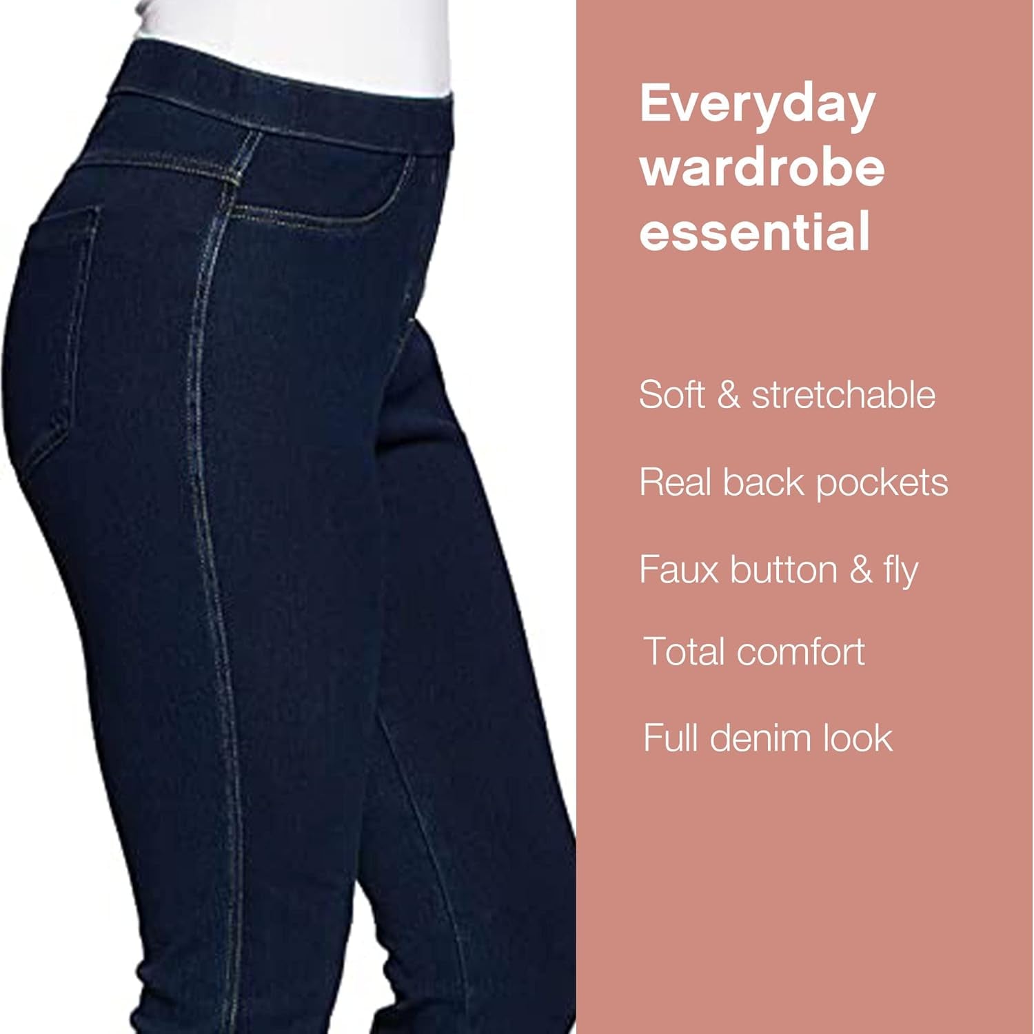 Women’S Classic Denim Leggings, Jeggings for Women with Real Back Pockets, High Waisted Stretch Jeans