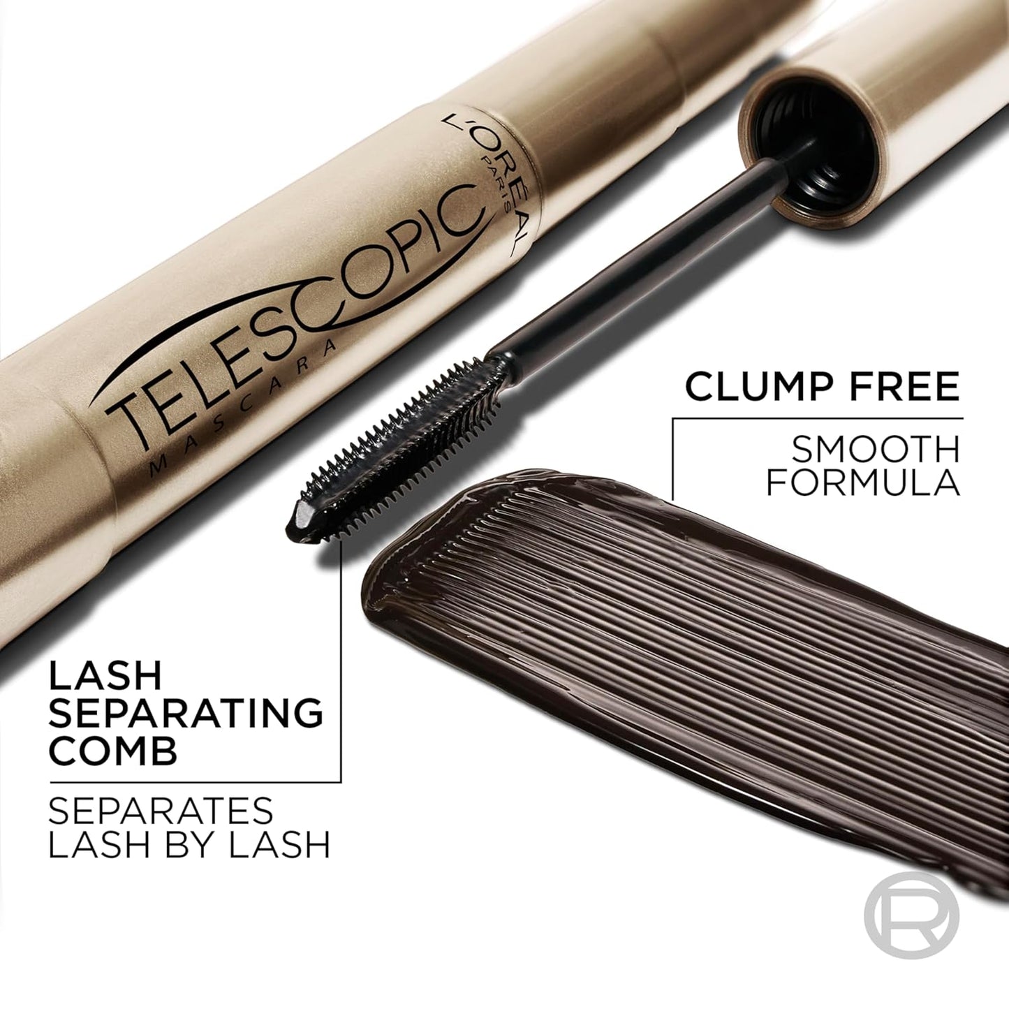 Makeup Telescopic Original Lengthening, Lash Separating Mascara with Dual Precision Brush, Washable, Blackest Black, 0.27 Fl Oz., 1 Count