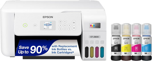 Ecotank ET-2800 Wireless Color All-In-One Cartridge-Free Supertank Printer with Scan and Copy €“ the Ideal Basic Home Printer - White, Medium
