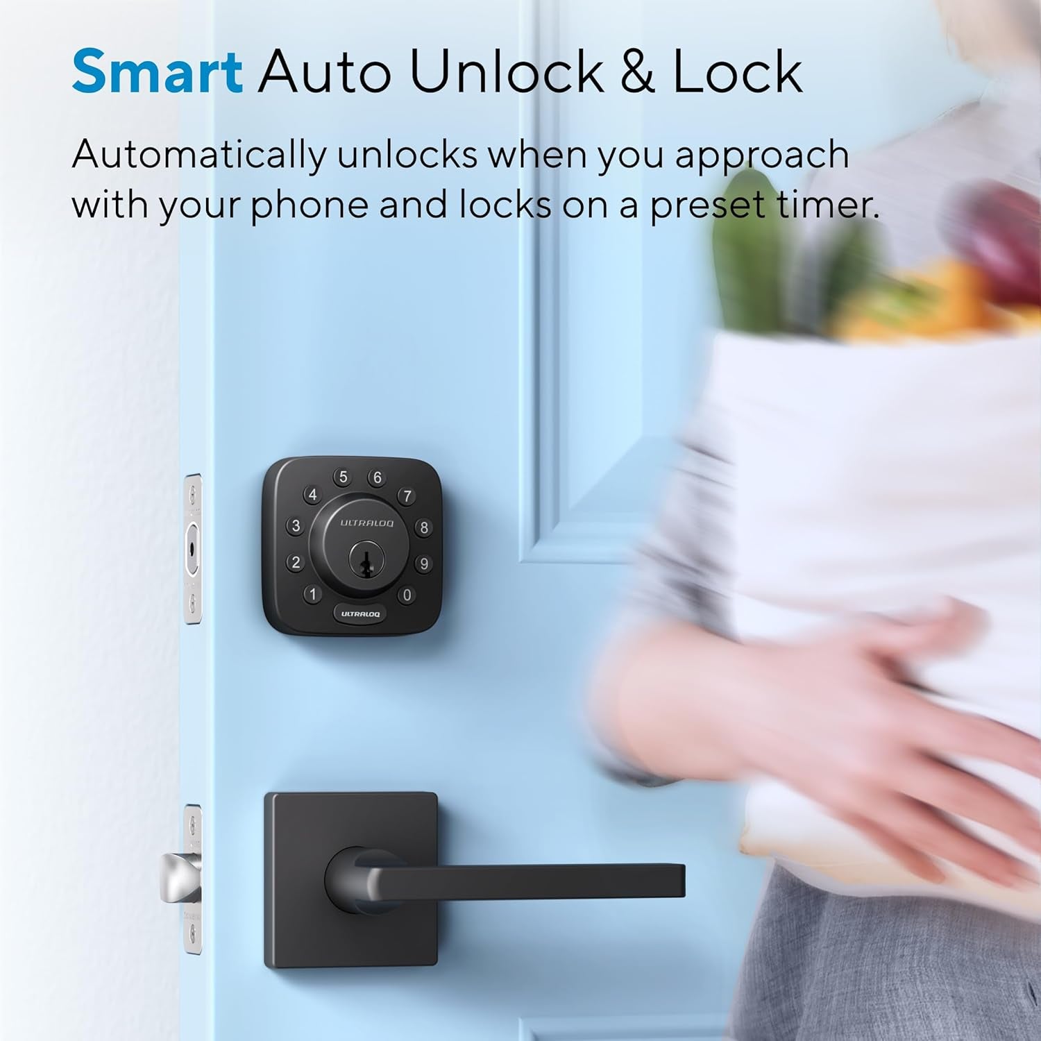 U-Bolt Smart Lock, 5-In-1 Keyless Entry Door Lock with App Control, Keypad Deadbolt, Auto Unlock, Auto Lock, Smart Door Lock, Smart Locks for Front Door, ANSI Grade 1, Black