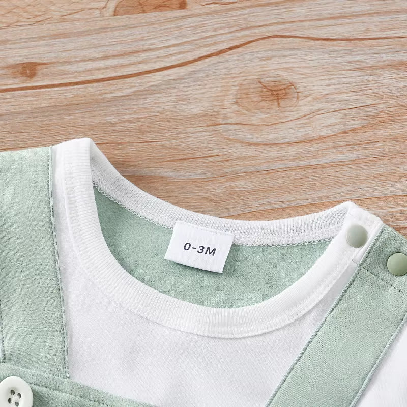 Newborn Baby Fake Two-Piece Strap Giraffe Soft, Comfortable and Cute Round-Neck Jumpsuit