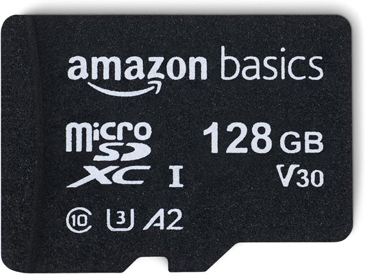 Micro SDXC Memory Card with Full Size Adapter, A2, U3, Read Speed up to 100 Mb/S, 128 GB, Black