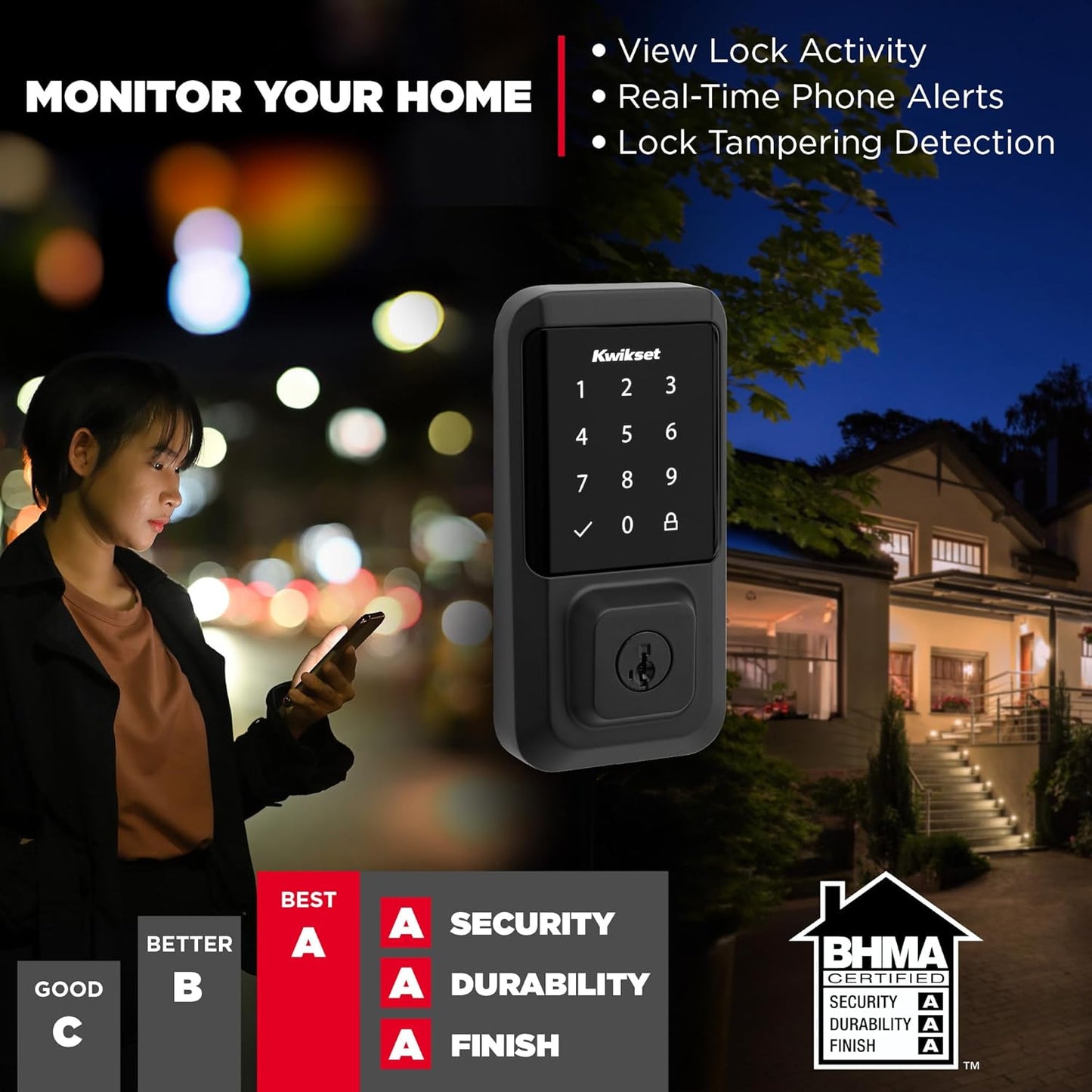 Halo Wi-Fi Smart Lock, Keyless Entry Front Door Touchscreen Deadbolt, Matte Black Finish, Grade AAA Certified, UL Listed, Easy Install No Hub, App Control, Digital Remote Lock