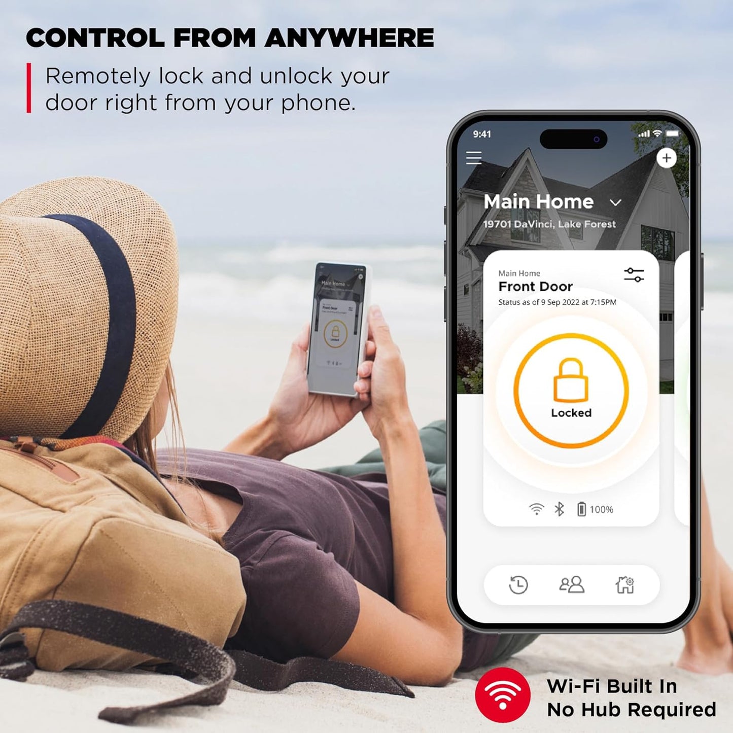 Halo Wi-Fi Smart Lock, Keyless Entry Front Door Touchscreen Deadbolt, Matte Black Finish, Grade AAA Certified, UL Listed, Easy Install No Hub, App Control, Digital Remote Lock