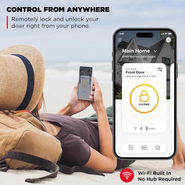 Halo Wi-Fi Smart Lock, Keyless Entry Front Door Touchscreen Deadbolt, Matte Black Finish, Grade AAA Certified, UL Listed, Easy Install No Hub, App Control, Digital Remote Lock
