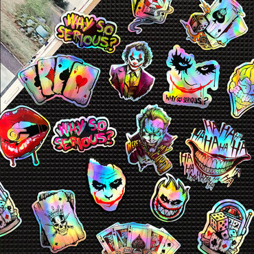30Pcs/Lot Random Joker Graphic Laser Rainbow Motorcycle Stickers Auto Car Moto Bike Scooter Helmet Fuel Tank Accessories Decals