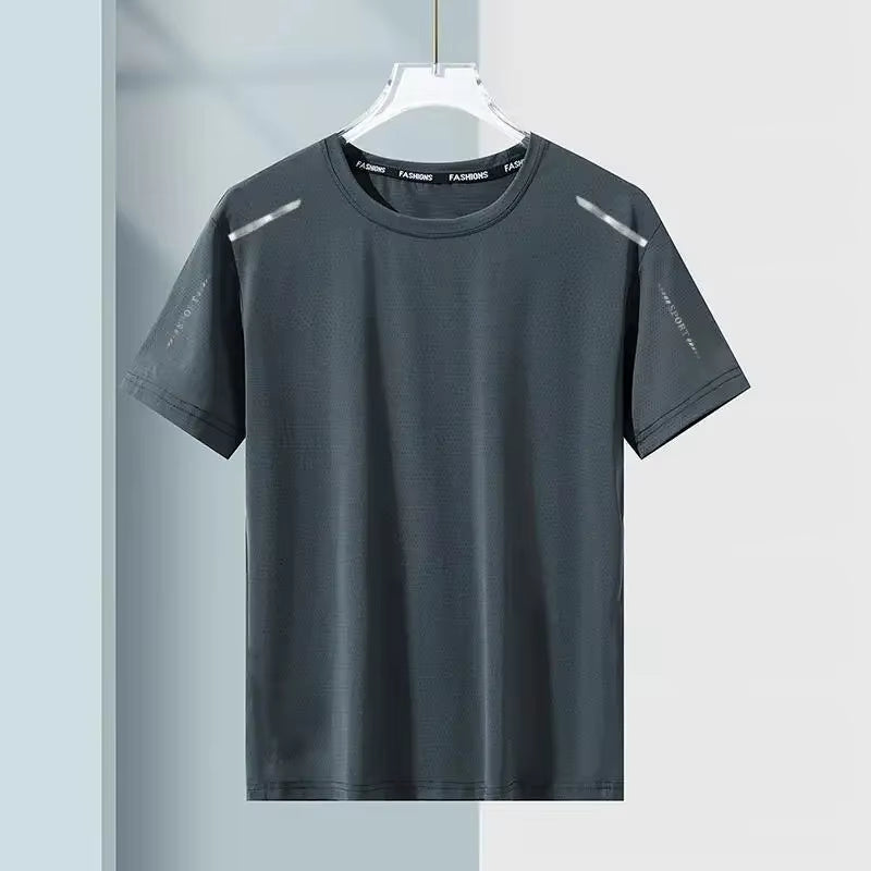 Summer Quick Dry T-Shirt Men'S Half Sleeve Loose Fit Ice Cool Breathable Fitness Running plus Size Elastic Quick Drying Sports S