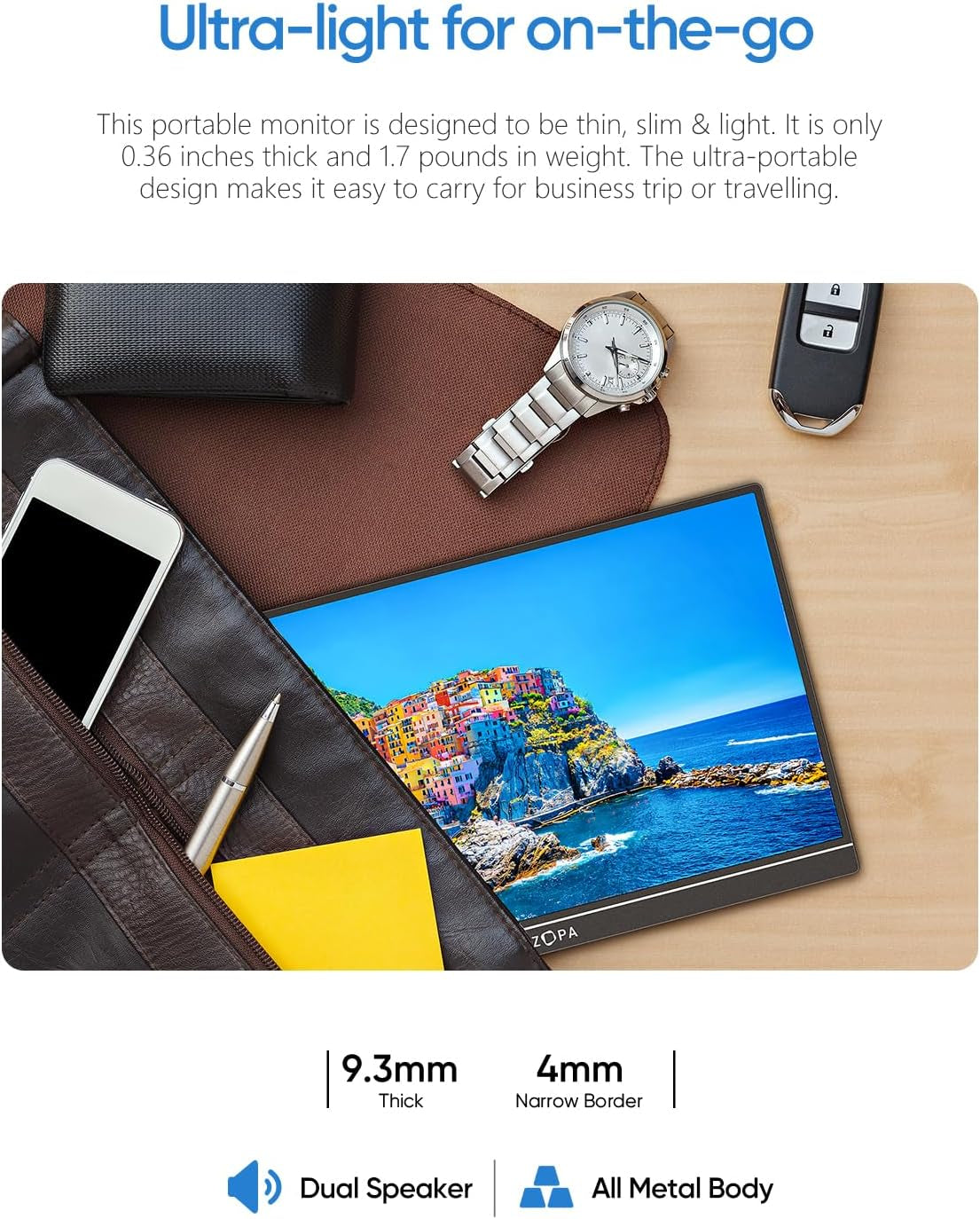 16.1'' 144Hz Portable Gaming Monitor, 106% Srgb 1080P FHD Kickstand Portable Monitor with HDR, Ultra Slim, Eye Care, External Second Screen for Laptop, PC, PS5, Mac, Xbox-Z1Fc