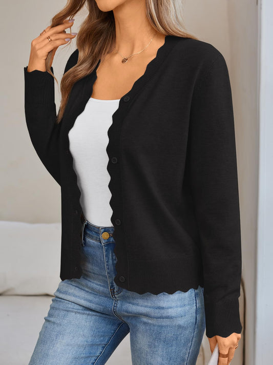 LILLUSORY Womens Cardigan Sweaters Long Sleeve Casual Lightweight Button Down V-Neck Fall Clothes 2025 Black L