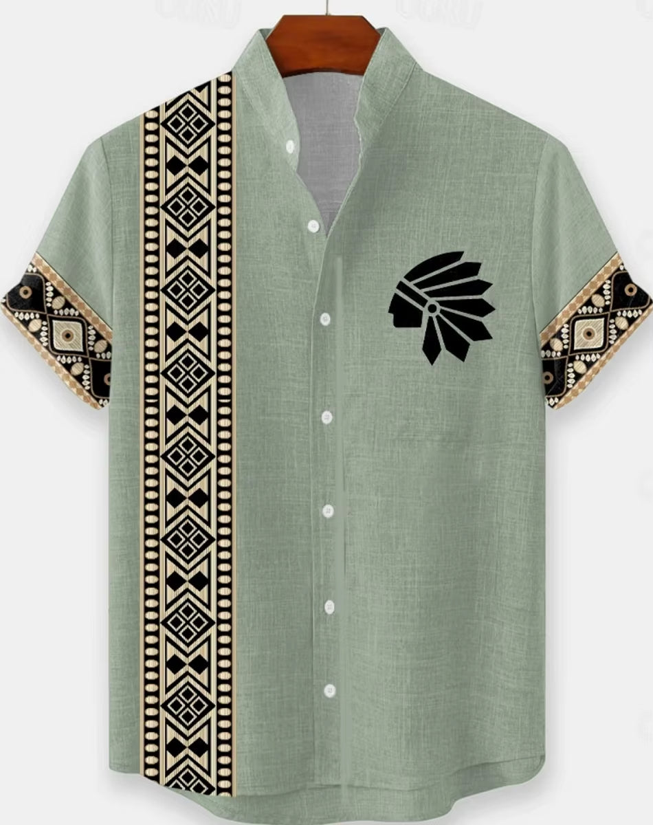 New Men'S 3D Fashion Short Sleeve Casual Street Trend Summer Comfort Top Hawaiian Cotton and Linen Shirt