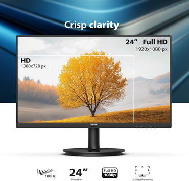 241V8LB 24 Inch Frameless Full HD (1920 X 1080) 100Hz Monitor, VESA, HDMI X1, VGA Port X1, Eye Care, 4 Year Advance Replacement Warranty