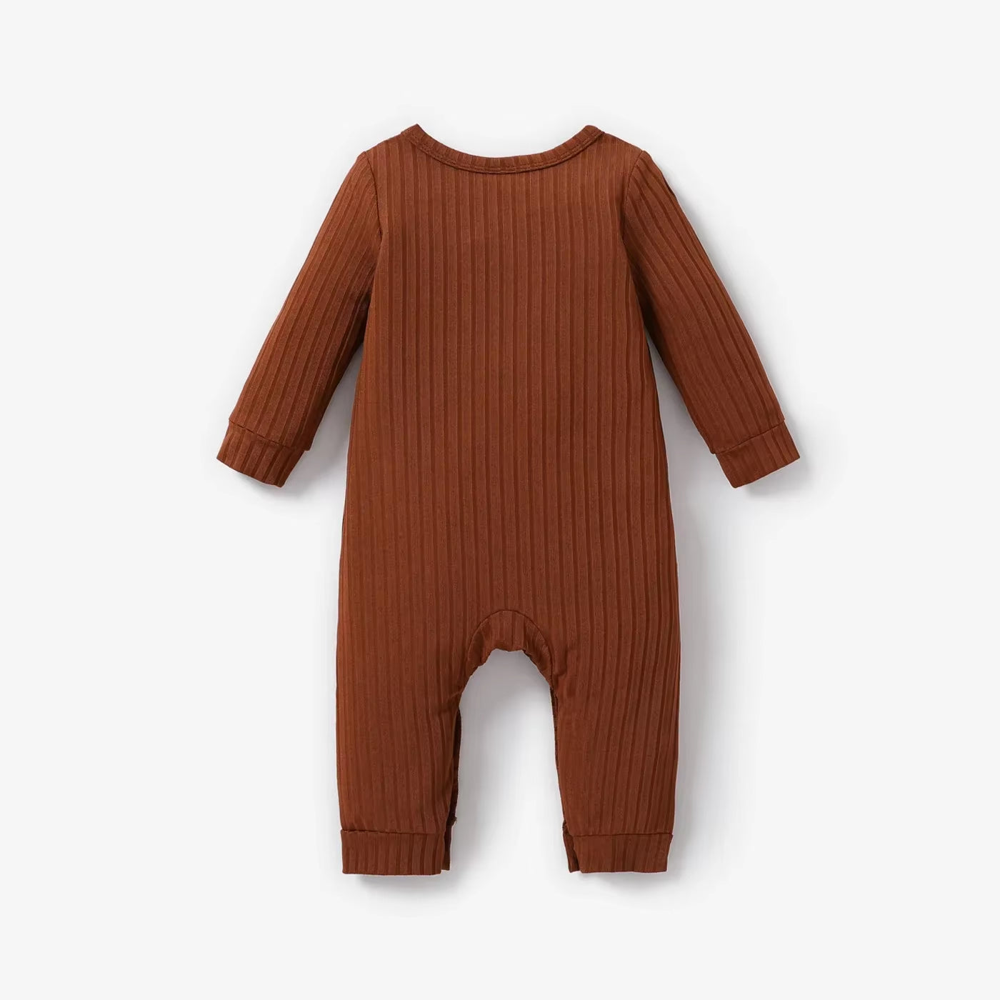 Baby Boy/Girl Solid Ribbed Long-Sleeve Jumpsuit with Pocket Soft and Comfortable Perfect for Outings Basic Style