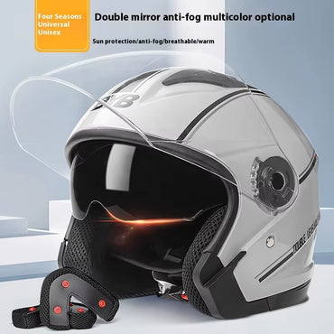 Motorcycle Open Face Helmet for Men and Women Dual Lens Sun Visor Face Shield Top Lightweight Scooter Bike Retro 3/4 Helmet