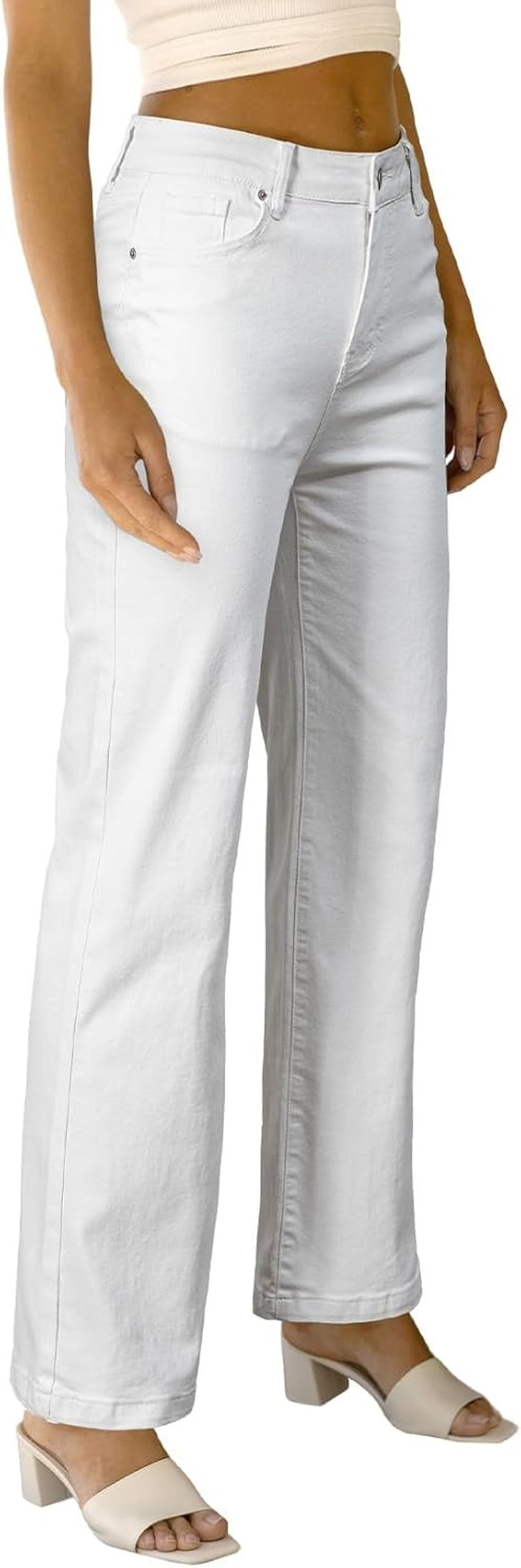 Women'S Wide Leg Jeans Casual High Waisted Straight Zimbaplatinum Denim Pants with Pockets