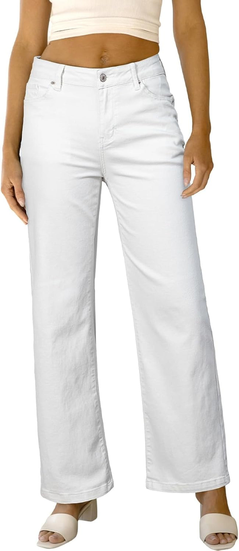 Women'S Wide Leg Jeans Casual High Waisted Straight Zimbaplatinum Denim Pants with Pockets