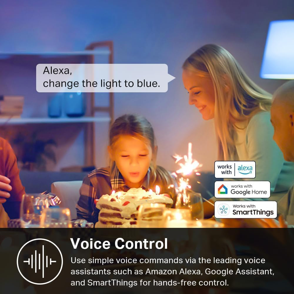 Light Bulbs, Full Color Changing Dimmable Smart Wifi Bulbs Compatible with Alexa and Google Home, A19, 9W 800 Lumens,2.4Ghz Only, No Hub Required, 4 Count (Pack of 1), Multicolor (KL125P4)