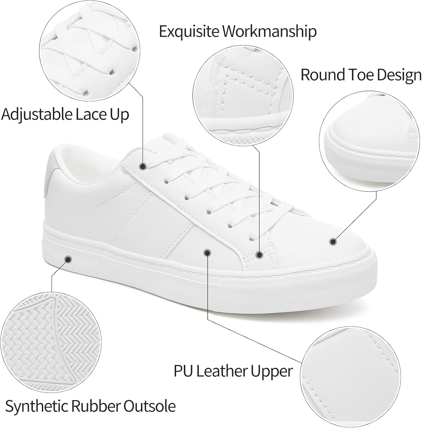 Women'S Fashion Sneakers PU Leather Casual Shoes White Tennis Low Top Shoes Womens Lace up Sneakers