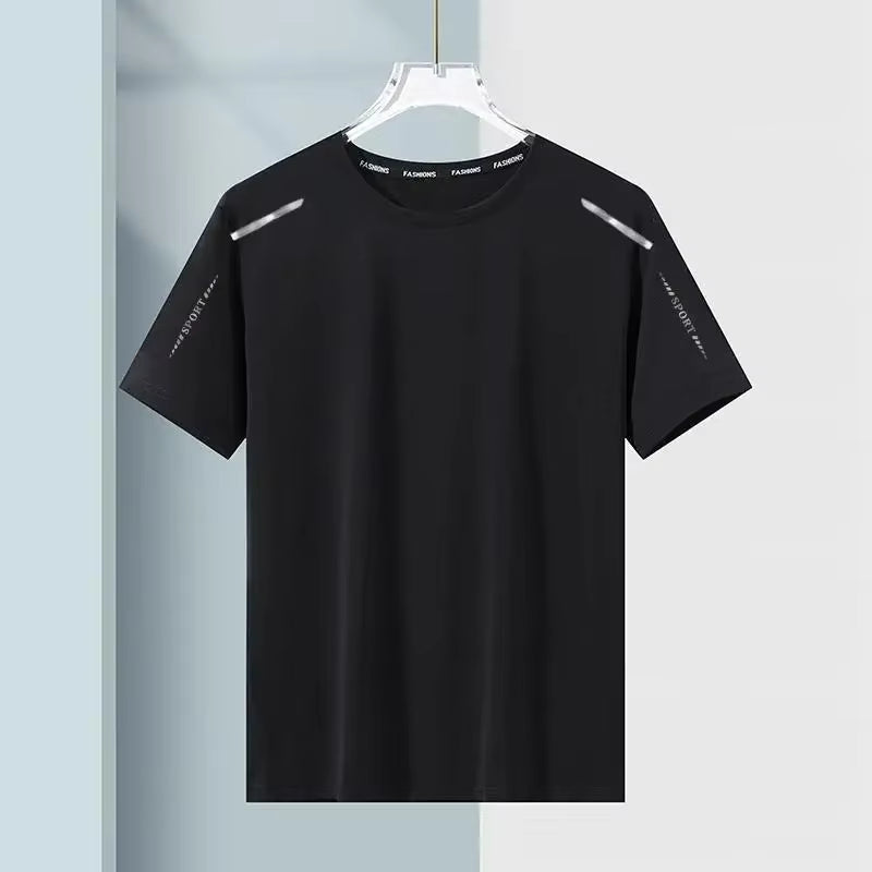 Summer Quick Dry T-Shirt Men'S Half Sleeve Loose Fit Ice Cool Breathable Fitness Running plus Size Elastic Quick Drying Sports S