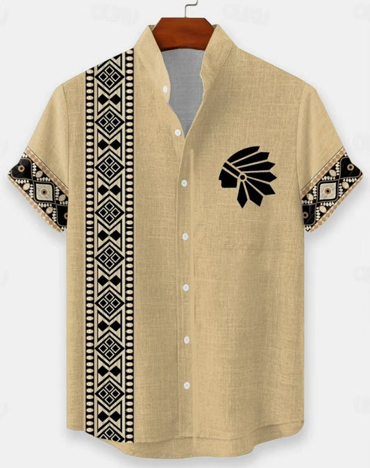 New Men'S 3D Fashion Short Sleeve Casual Street Trend Summer Comfort Top Hawaiian Cotton and Linen Shirt