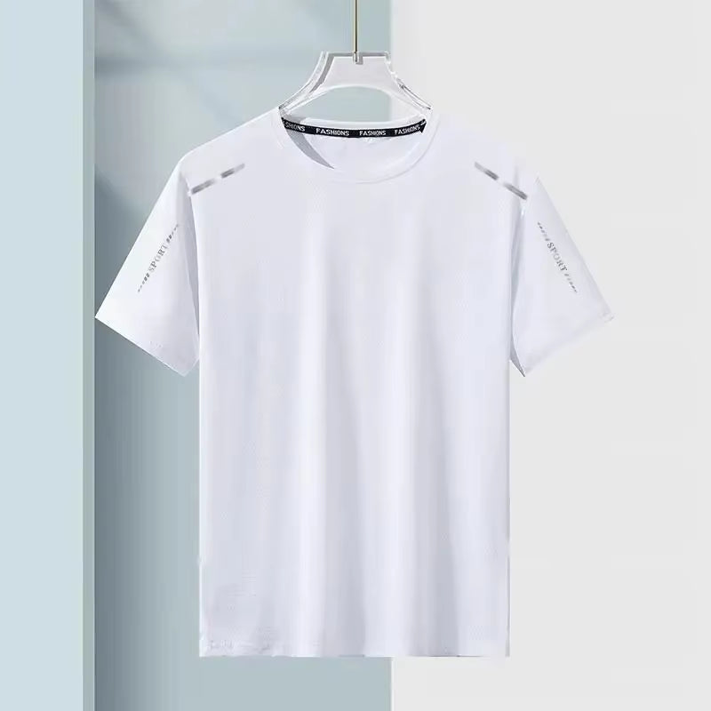 Summer Quick Dry T-Shirt Men'S Half Sleeve Loose Fit Ice Cool Breathable Fitness Running plus Size Elastic Quick Drying Sports S