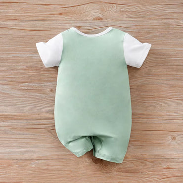 Newborn Baby Fake Two-Piece Strap Giraffe Soft, Comfortable and Cute Round-Neck Jumpsuit